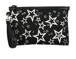 Stars Wristlet Clutch, Nylon/Leather, Blk/White, MII/46, 2*